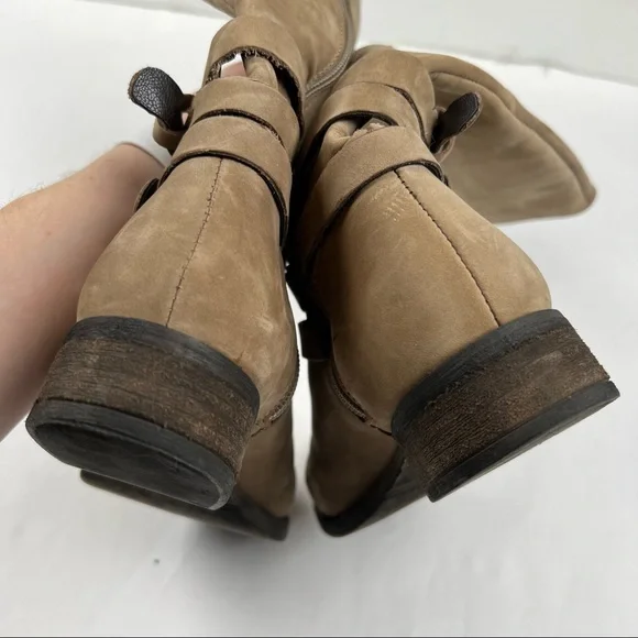 Steve Madden - Adriian Boot - Tan Low Heel Riding Boots w/ Wrap Around Buckle - Picture 7 of 12